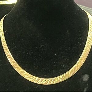 18k Gold Rose Reversible Technibond Diamond Cut Herringbone Necklace Vintage